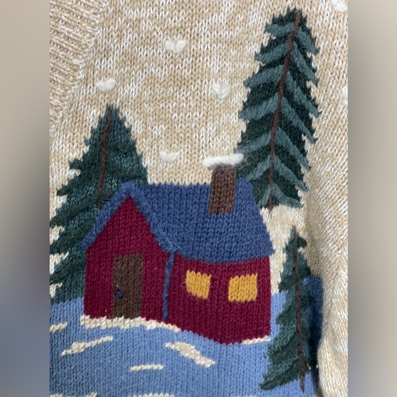 Vintage NorthCrest Thematic Holdiay Sweater Cabin Wreath Reindeer Snow Wreath - Picture 8 of 11